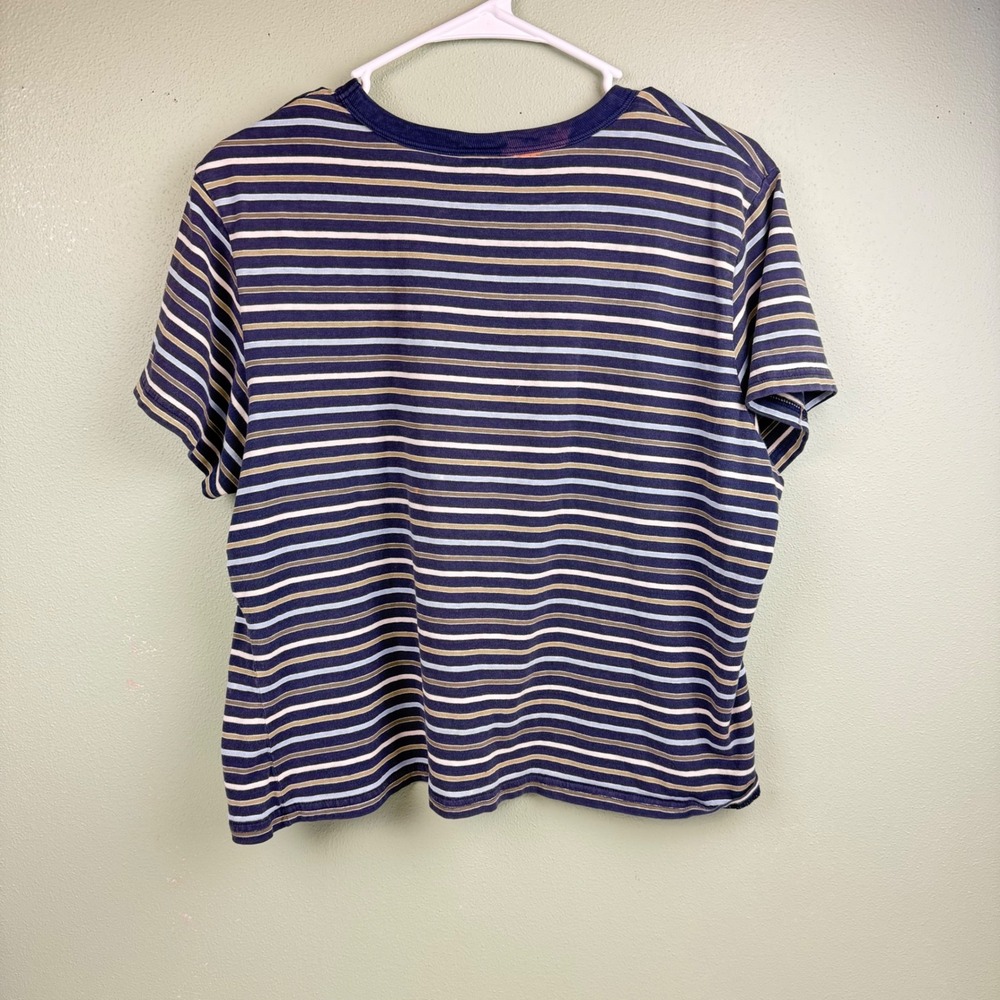 Old Navy Vintage Cropped Striped T-Shirt Navy Blue Tan XL Short Sleeve Cotton - Picture 2 of 7